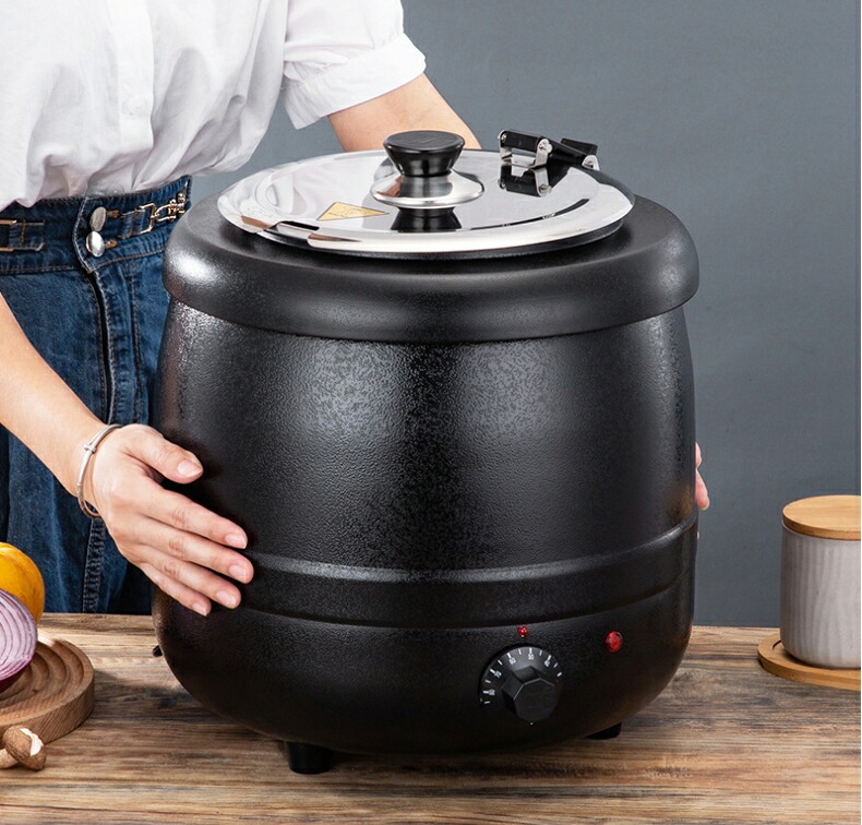 新作 新品飛び切り10L お役目用 ステンレス鋼鋼 食料雑貨類用吸いもの釜ウォーマーお役目用灯し火式スープウォーマー熱度自然調整吸いものジャー 吸いもの保温鍋黒 bq1632