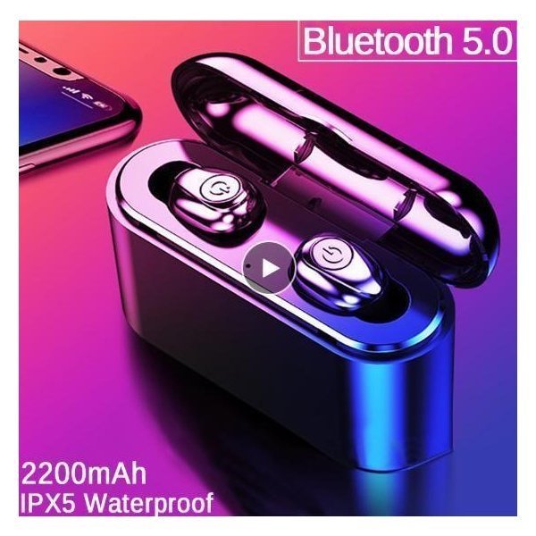 最新Bluetooth5.0 イヤホン 自動ペアリング ワイヤレスイヤホン 高音質 左右分離型 充電ボックス 防水 Siri iphone/android ブラック YYRA1051