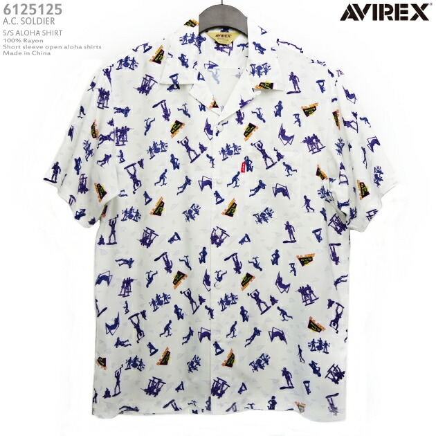 AVIREX レーヨン 刺繍 バックプリント オープンカラー アロハシャツ 白 AVIREX レーヨン 刺繍 バックプリント オープンカラー アロハ
