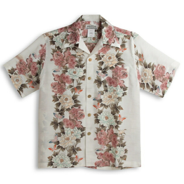 480 MAKANA LEI マカナレイ　アロハシャツ　和柄　菊柄　シルク　L MAKANA LEI MAKANALEI マカナレイ 兎 ウサギ 半袖 シルク アロハ