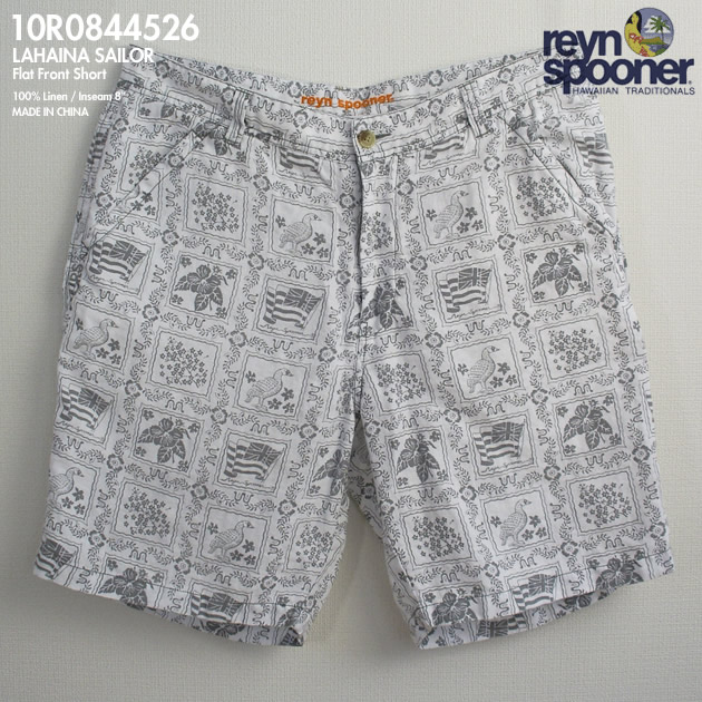 アロハシャツ｜レインスプーナー（REYNSPOONER）｜r084-4526 LAHAINA SAILOR（ラハイナ・セーラー）｜ホワイト｜メンズ｜リネン(麻)100％（Linen100%）｜クォーター・トップ・ポケット（Quarter Top Pkt）｜ショートパンツ｜アロハタワー（アロハシャツ販売）