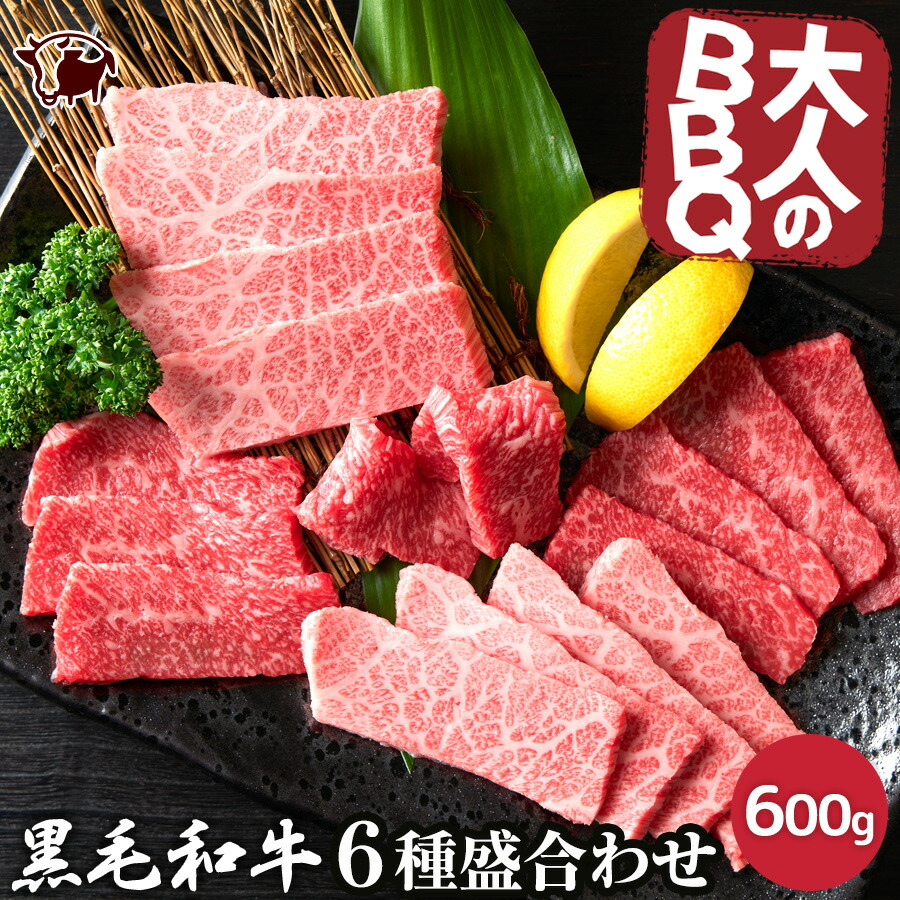バーベキュー 高級肉 BBQ 焼肉 特上国産黒毛和牛 6種盛り合わせ 3～4人前 A4.A5ランク サーロイン かぶり リブロース バラ カイノミ カルビ 600g（各部位100g）ぜいたくBBQ 取り寄せグルメ 贈り物 贈答品 ギフト 送料無料 入学祝い 合格祝い
