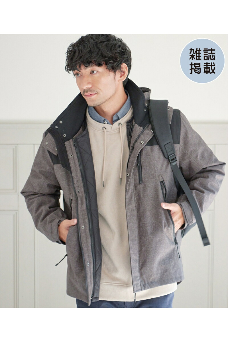 【ポイント10倍 4/14 20:00～4/17 9:59まで】【撥水／保温】sorona(R) 3WAYマウンテンパーカー | ikka イッカ メンズ アウター 長袖 マンパ フード取り外し 保温性 暖かい 無地 カジュアル きれいめ ミディグレー ブラック オリーブ ネイビー ベージュ S M L XL