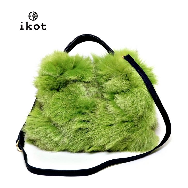 【42,900円&rarr;29,800円】 ikot イコット ファーバッグ ショルダー ライムグリーン 黄緑色 フォックスファー ハンドバッグ 手提げ 斜め掛け ショルダー付 牛革 本革 リアルファー ショルダーバッグ IK124352｜ＣＯＸＳＷＡＩＮ 21,754円