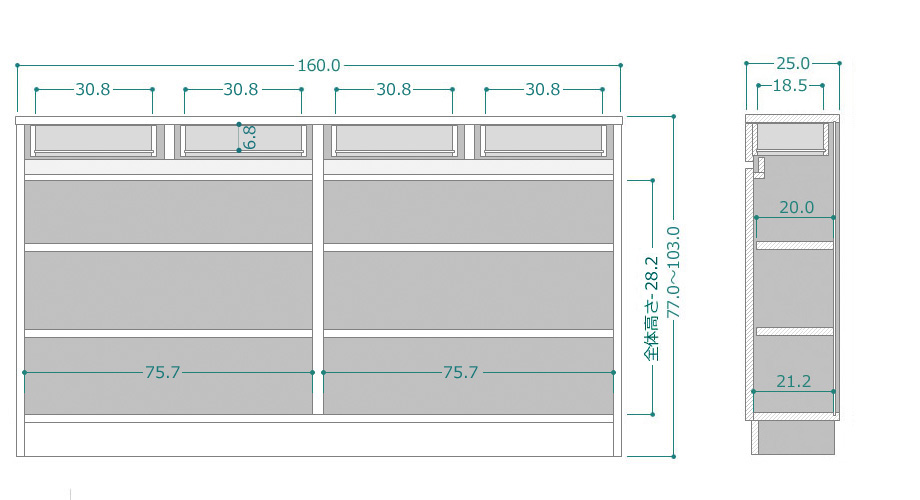 セミオーダー カウンター下収納 ラスコ 開き戸キャビネット 幅160cm 奥行25cm 高さ77 103cm 全14色 Christine Coppin Com