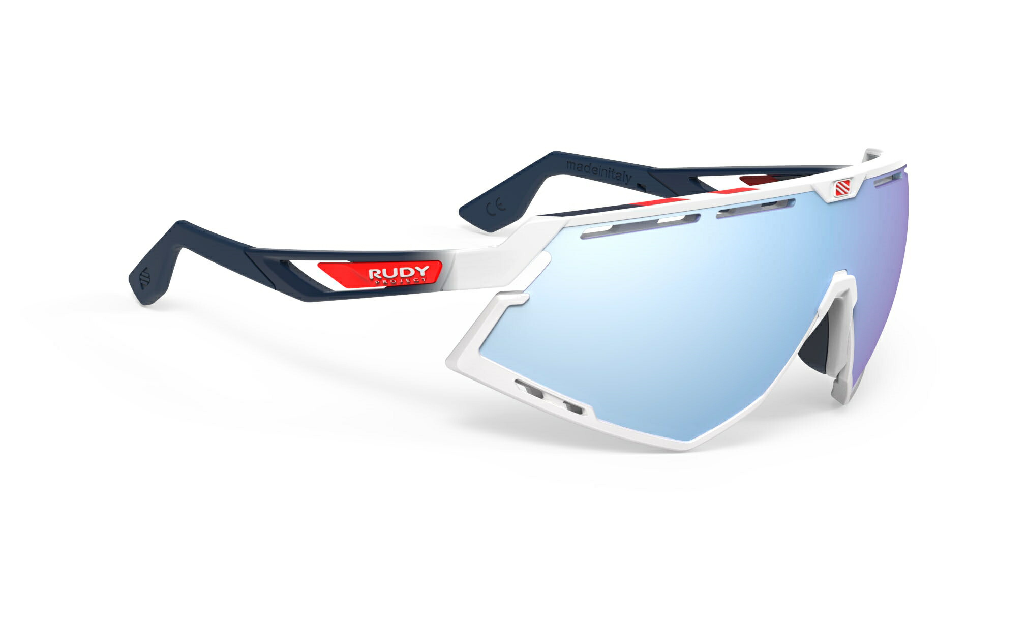 【6/6は「2倍！」エントリーで尖んがりUP】RUDYPROJECT DEFENDER ルディプロジェクト ディフェンダー 白いことグロス /フェードブルー ブルーレッドストライプフレーム バンパー白いこと マルチレーザーアイスレンズ  黒眼鏡 読み込む自動二輪車