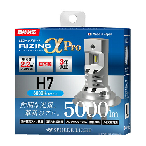 スフィアライト SLRPH7A060 日本製LEDヘッドライト RIZINGアルファ Pro H7 6000K 12V用 3年保証
