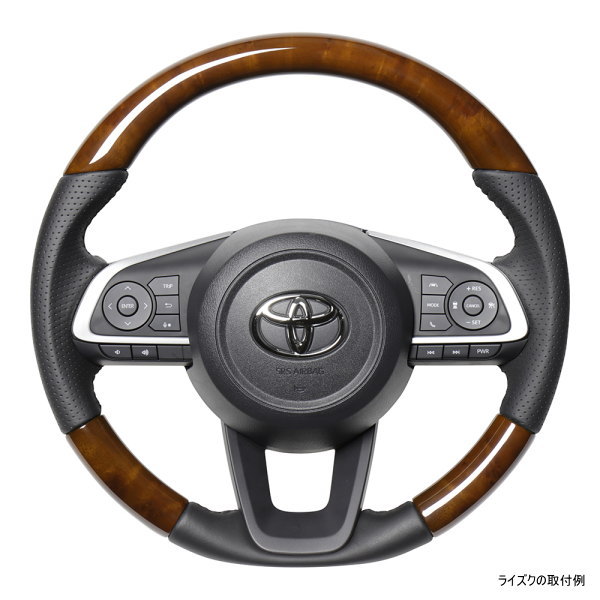 REAL レアル TYD-42BRW-BK ステアリング ソフトDシェイプ 42ブラウンウッド スタンダードレザー ブラックステッチ ライズ (200系)、ルーミー (900系:後期)、ロッキー (200系)、トール (900系:後期)、ジャスティ (900系:後期)