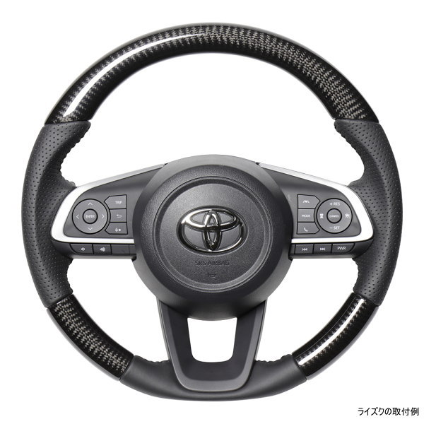 REAL レアル TYD-BKC-BK ステアリング ソフトDシェイプ ブラックカーボン スタンダードレザー ブラックステッチ ライズ (200系)、ルーミー (900系:後期)、ロッキー (200系)、トール (900系:後期)、ジャスティ (900系:後期)