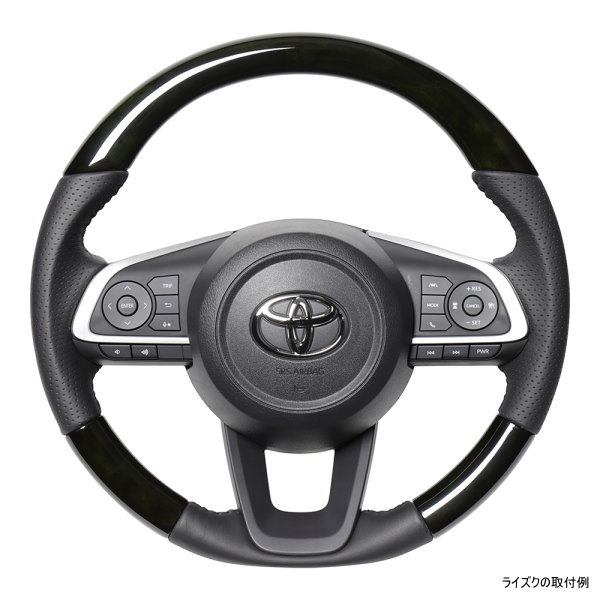 REAL レアル TYD-BKW-BK ステアリング ソフトDシェイプ ブラックウッド スタンダードレザー ブラックステッチ ライズ (200系)、ルーミー (900系:後期)、ロッキー (200系)、トール (900系:後期)、ジャスティ (900系:後期)