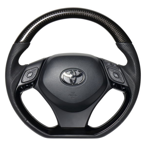 REAL レアル X10-BKC-PBP ステアリング Dシェイプ ブラックカーボン&ピアノブラックパネル ブラックユーロステッチ C-HR (10系/50系)|クリーズオンライン