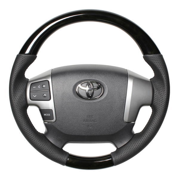 REAL レアル H214-BKW-BK ステアリング ラウンドシェイプ ブラックウッド ブラックユーロステッチ ハイエース (200系:4型以降)、レジアスエース (200系:4型以降)
