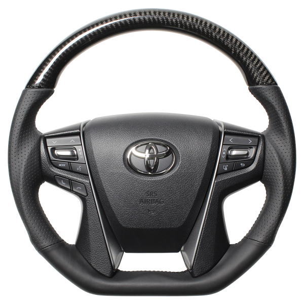 REAL レアル S210-BKC-BK ステアリング Dシェイプ ブラックカーボン ブラックユーロステッチ ヴェルファイア (30系)、アルファード (30系)、クラウンアスリート (210系) 、ランドクルーザープラド (150系:後期)、他｜クリーズオンライン