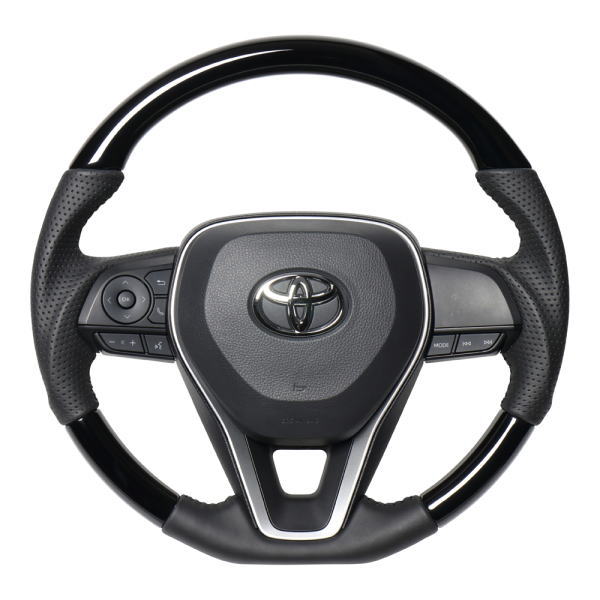REAL レアル TYA-PBW ステアリング ソフトDシェイプ ピアノブラック ブラックステッチ カローラスポーツ (210系)、RAV4 (50系)、クラウン (220系)、カムリ (70系)|クリーズオンライン