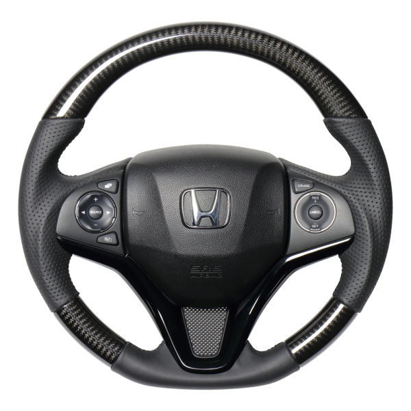 REAL レアル HNA-BKC-BK ステアリング ソフトDシェイプ ブラックカーボン ブラックユーロステッチ ヴェゼル (RU1~4)、フィット (GP5・6/GK3~6)、シャトル (GP7・8/GK8・9)、グレイス (GM4~6/GM9)|クリーズオンライン