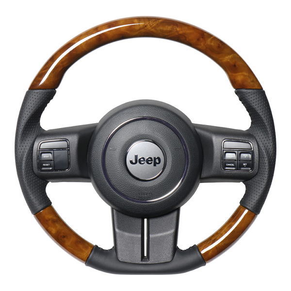 REAL レアル JPA-42BRW-BK ステアリング ソフトDシェイプ 42ブラウンウッド ブラックステッチ ジープラングラー (JK38S:後期、JK36S)
