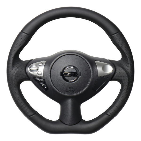 REAL レアル NSB-LPB-BK ステアリング Dシェイプ オールレザー ブラックユーロステッチ ジューク (F15)、フェアレディZ (Z34)