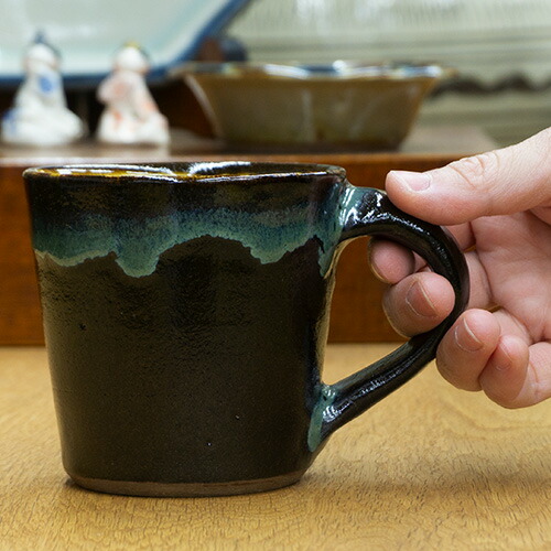 和食器 龍門司焼 コップ 200竓 黒釉青流