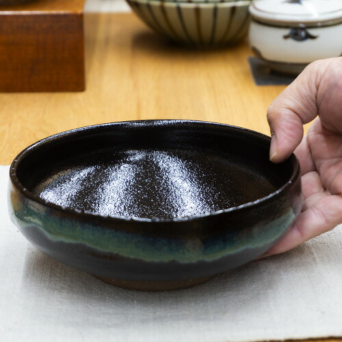 和食器 龍門司焼 大鉢 17cm 黒釉青流 4,950円