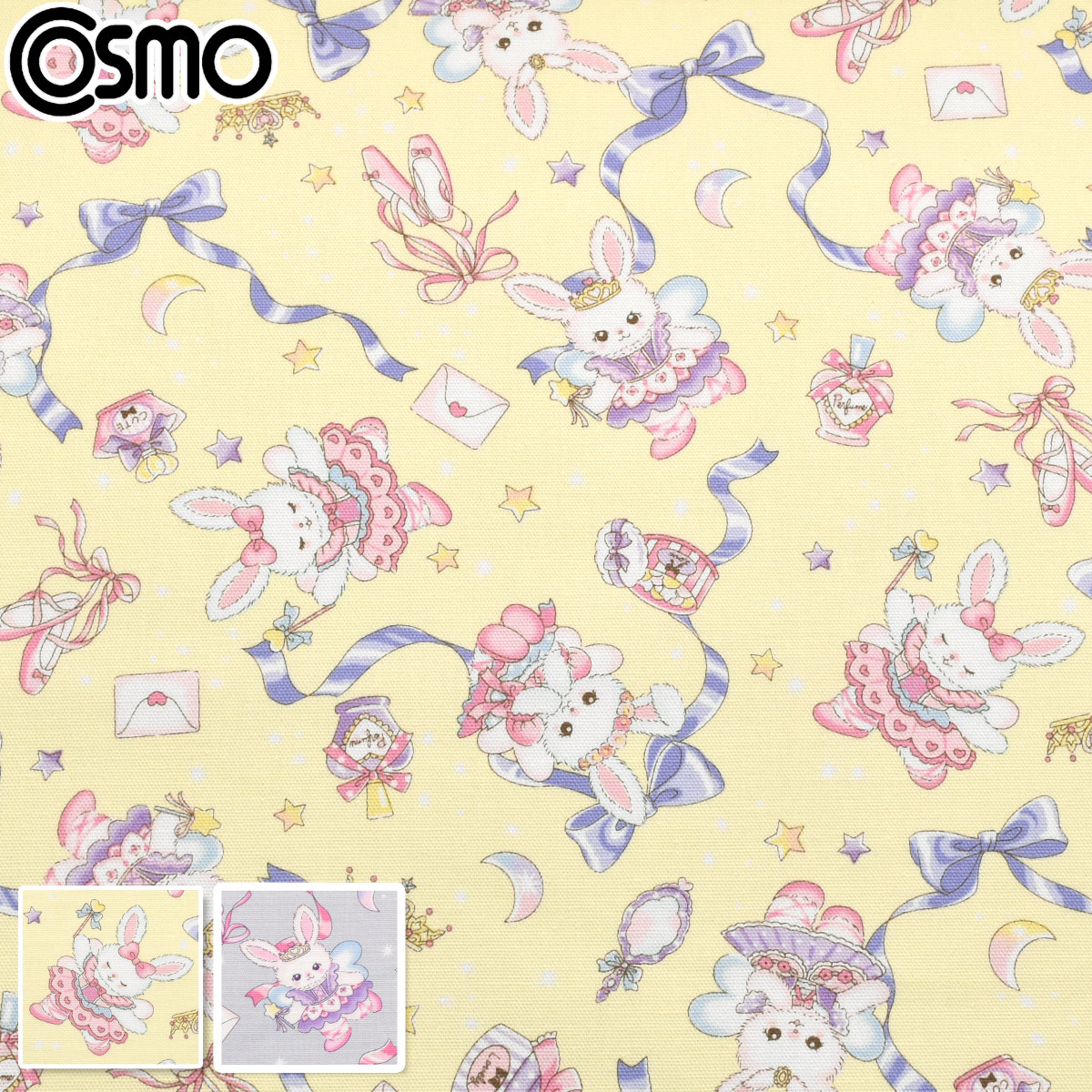 楽天市場】リボンとゆめかわうさぎ オックス生地 AP51203-2 コスモ
