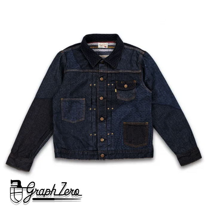 graphzero(グラフゼロ) 10oz エンボスデニム パッチワークジャケット 天然藍 ロープ染色 [GZ-ENGJ-0802] 岡山 倉敷 児島 ジーンズ デニム ブランド カバーオール テーラードジャケット ヴィンテージ リメイク クラシック