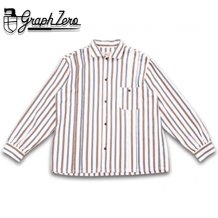 graphzero (グラフゼロ) プリーツ 長袖シャツ ホワイト×ブルーストライプ メンズ レディース 男女兼用 [GZ-PLSHL-0609-BLU] 岡山 倉敷 児島 ジーンズ デニム ブランド ストライプ ワイドカラー ビンテージ アメカジ ワーク S M L XL 3L 4L 大きいサイズ 春 秋 冬