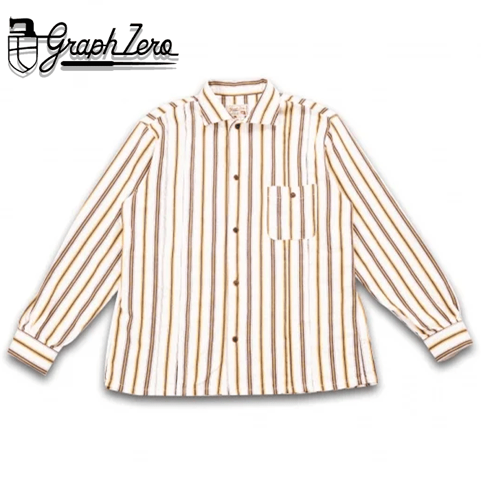 graphzero (グラフゼロ) プリーツ 長袖シャツ ホワイト×イエローストライプ メンズ レディース 男女兼用 [GZ-PLSHL-0609-YEL] 岡山 倉敷 児島 ジーンズ デニム ブランド ストライプ ワイドカラー ビンテージ アメカジ ワーク S M L XL 3L 4L 大きいサイズ 春 秋 冬 日本製