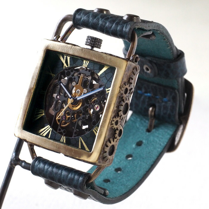 稼働中・美品・四角両面スケルトン・ハンドメイド・メンズ手巻き時計 37x33ミリ k-19-mbk-bl-m.jpg