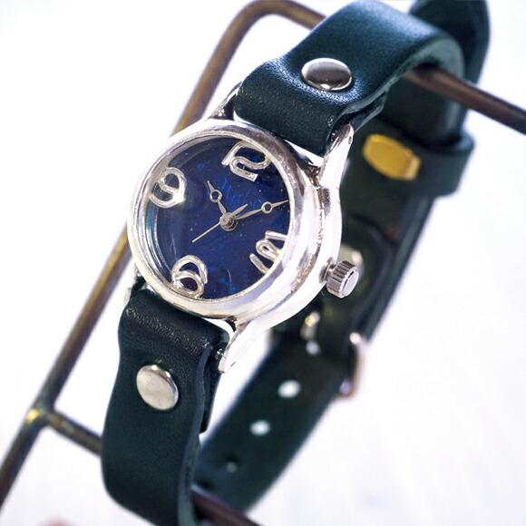 渡辺工房 手作り腕時計 “Lady on Time-S” レディースシルバー クリアブルー文字盤 [NW-305BSV-BL]時計作家・渡辺正明さんのハンドメイド ウォッチ ハンドメイド腕時計 手作り時計 青文字盤 本革ベルト レトロ アナログ 日本製 刻印・名入れ無料