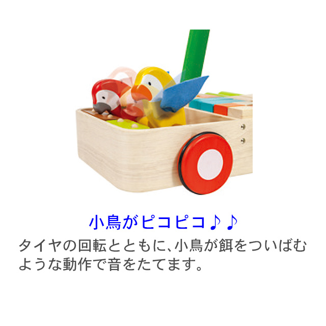 木製 積み木付き カタカタ 1歳 名前入り 小鳥が音を出す バードウォーカー 手押し車 木のおもちゃ つかまり立ち おもちゃ スロープ 2歳 1歳半 赤ちゃん カタカタ Plantoys プラントイ 出産祝い 名入れ