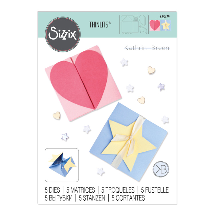 Sizzix シジックス シンリッツ ダイセット [ボックス, ハート&スター カード] / Thinlits Die Set 5PK Box,  Heart & Star Card by Kath Breen | クラフトモンキー