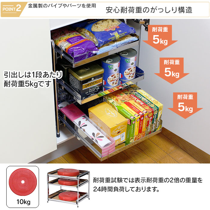 シンク下 収納 スライド ラック 3段 燕三条製 ( シンク下 収納