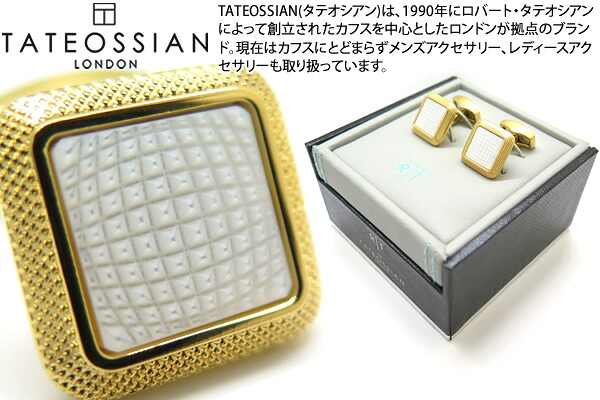 TATEOSSIAN タテオシアン BUSINESS SPAZIO SQUARE SEMI-PRECIOUS YELLOW GOLD & MOP CUFFLINKS　ビジネス スパツィオスクウェアセミプレシャスカフス（イエローゴールド＆白蝶貝）【カフスボタン　カフリンクス】｜クラフトパークス