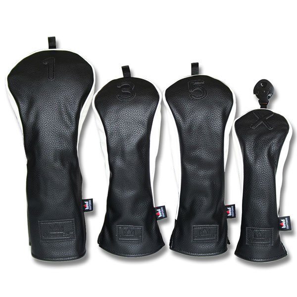 Craftsman Golf（手工芸品マン）ゴルフ尖端押しかぶせる HeadCover 革 三片式腹積もり 黒いこと 4個仕掛ける 黒