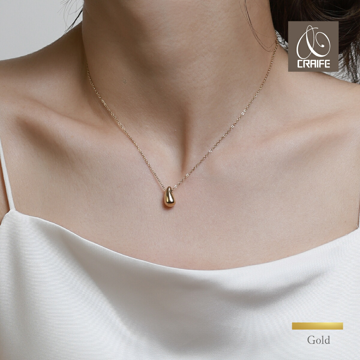 ネックレス 金属アレルギー対応 サージカルステンレス 18K K18 コーティング チェーン 雫 しずく ドロップ レディース