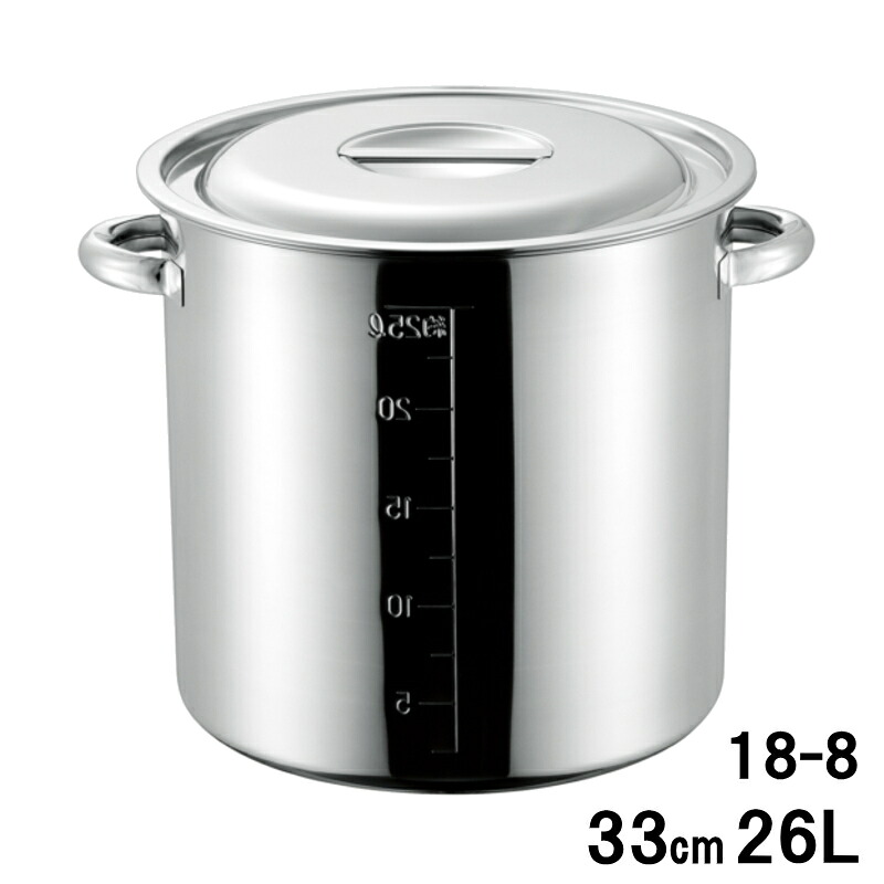 業務用 18-8ステンレス 目盛付寸胴鍋 33cm (手付) 内径330&times;高さ330mm 26L 11333_AG｜キッチンクレインズ