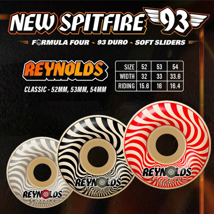 SPITFIRE F4 93D スピットファイアー ウィール スケボー REYNOLDS CLASSIC  52 53 54粍 フォーミュラフォー 部分品 定め事品 タイア