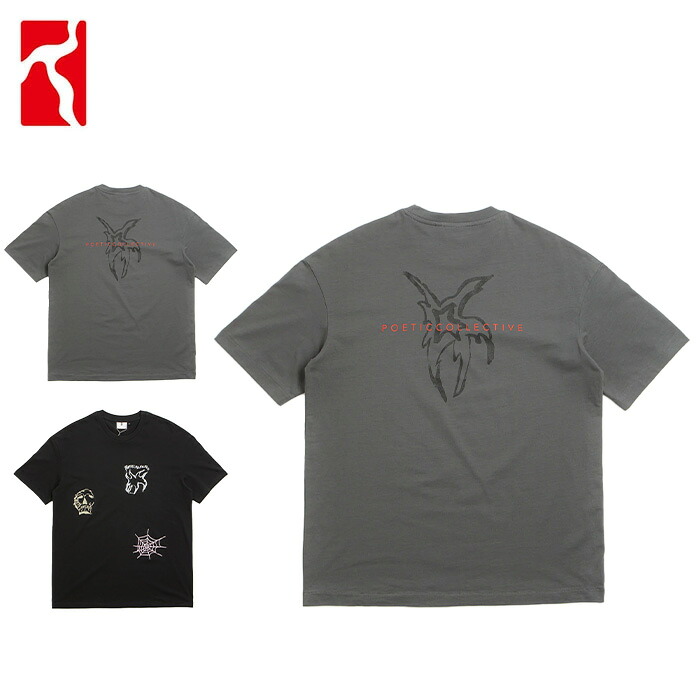 POETIC COLLECTIVE STAR T-SHIRT GREY THREE PRINTS T-SHIRT BLACK S/S TEE ティーシャツ 半袖 スケボー 滑るゲーム盤 メンズ