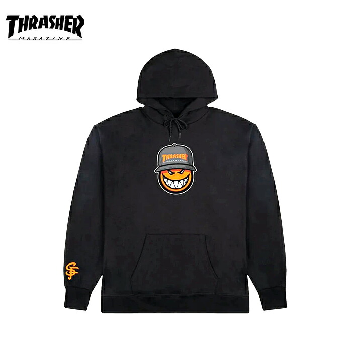 THRASHER HOODIE 空想科学小説 LOC BLACK パーカー スラッシャー フーディー ティーシャツ スケボー SK8 表どおり ボンネット