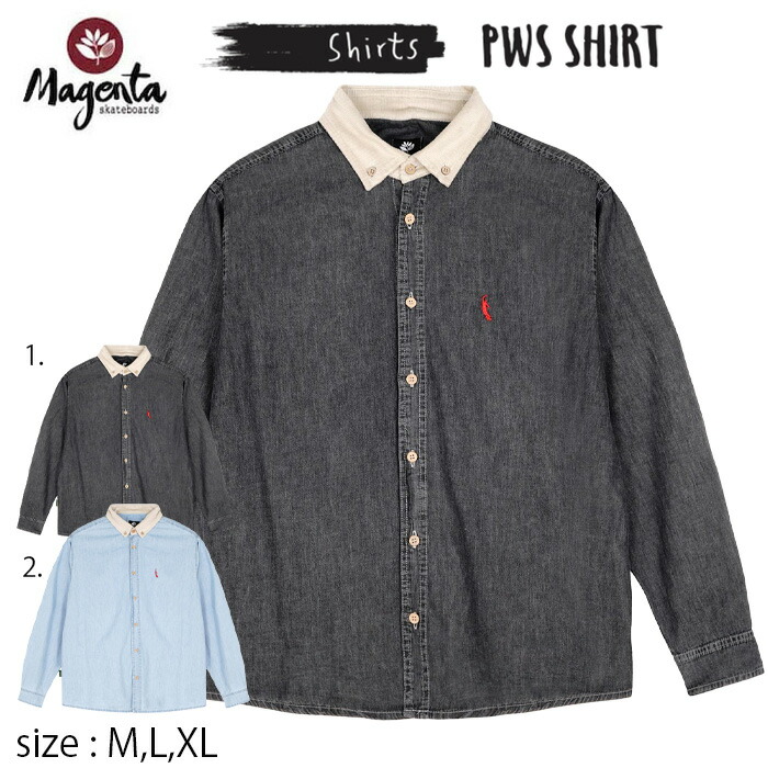 MAGENTA マゼンタ ティーシャツ 長袖 スケボー SP24 PWS SHIRT WASHED BLACK  表どおり 滑るゲーム盤 ワイシャツ-トップス-メンズファッション