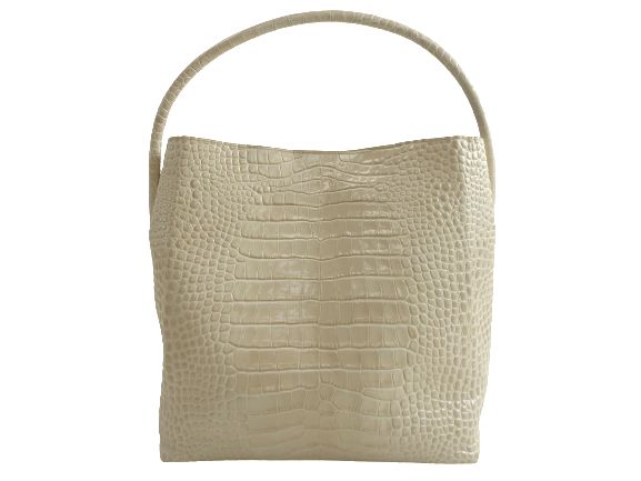 MODERN WEAVING モダンウィービング ARCH TOP HANDLE PLEAT TOTE BAG 本革 クロコ型押し アーチトップ ハンドル プリーツ レザートートバッグ 鞄 ライトベージュ▲067▼30710k09