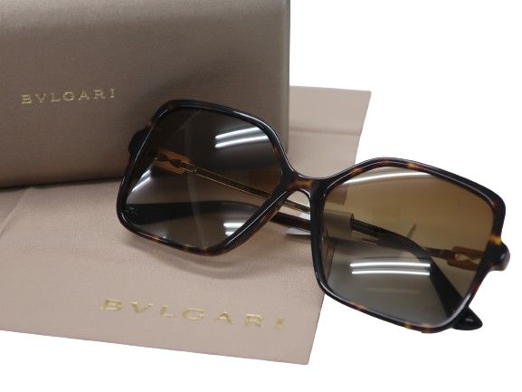 【中古】【新古品・未使用品】BVLGARI ブルガリ イタリア製 ハバナフレーム ゴールドテンプル サングラス アイウェア 眼鏡 8250F 定価8.2万 ブラウン ゴールド 57□16 145▲120▼40313k07