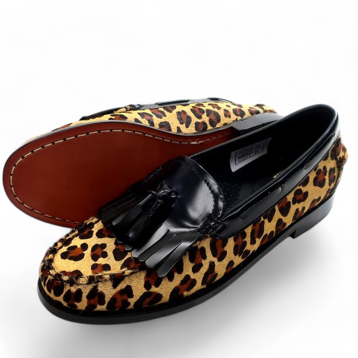 【中古】【新古品・未当て嵌める品】G.H.BASS Weejuns ジーエイチバス マッケイ処方箋 WEEJUN WMN Esther Exotic LEOPARD LEATHER キルト タッセル ハラコ レオパード 置き目毛革 革靴 BA41020L 通貨価値2.9万 黄色赤銅色 5.5-01 6-02 6.5-03 7-04 レディース▲066▼41126k08