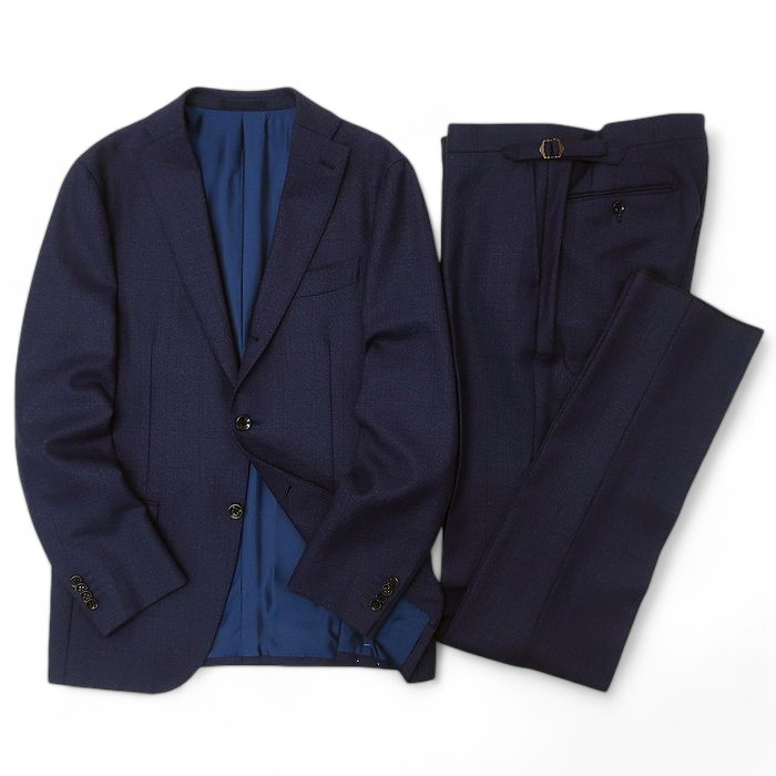 GIVERDYE BEST SELECTION ジバルディ 大賀 日本製 Bulmer & Lumb 英国製生地 ウール100% メランジ バスケット織り ウインドウペン 段返り3B ノータック シングルスーツ ジャケット スラックスパンツ セットアップ 181A9504 ネイビーブルー D6-48▲198▼41220k04|FASHION SELECT SHOP クローラー