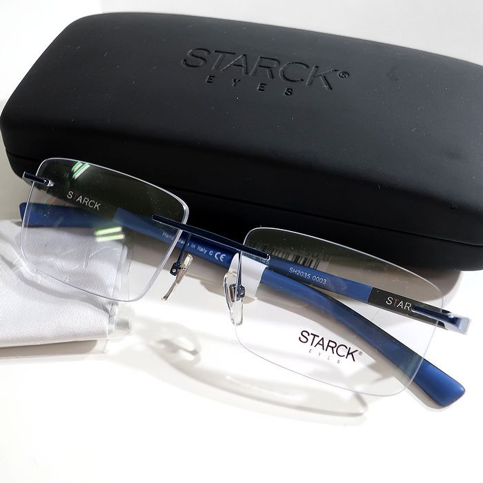 【中古】【新古品・未使用品】STARCK EYES alain mikli スタルク アイズ アランミクリ イタリア製 biolink リムレス コンビネーション スクエア 眼鏡 メガネ サングラス SH2035 定価5.2万 ブラック ブルー 54□18 145▲060▼50604k20｜FASHION SELECT SHOP クローラー