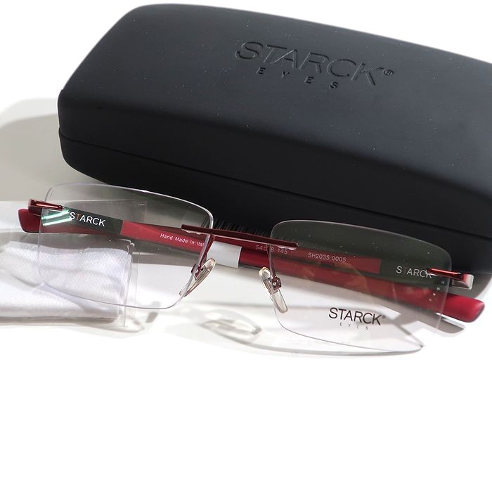 【中古】【新古品・未使用品】STARCK EYES alain mikli スタルク アイズ アランミクリ イタリア製 biolink リムレス コンビネーション スクエア 眼鏡 メガネ サングラス SH2035 定価5.2万 ブラック レッド 54□18 145▲060▼50605k01