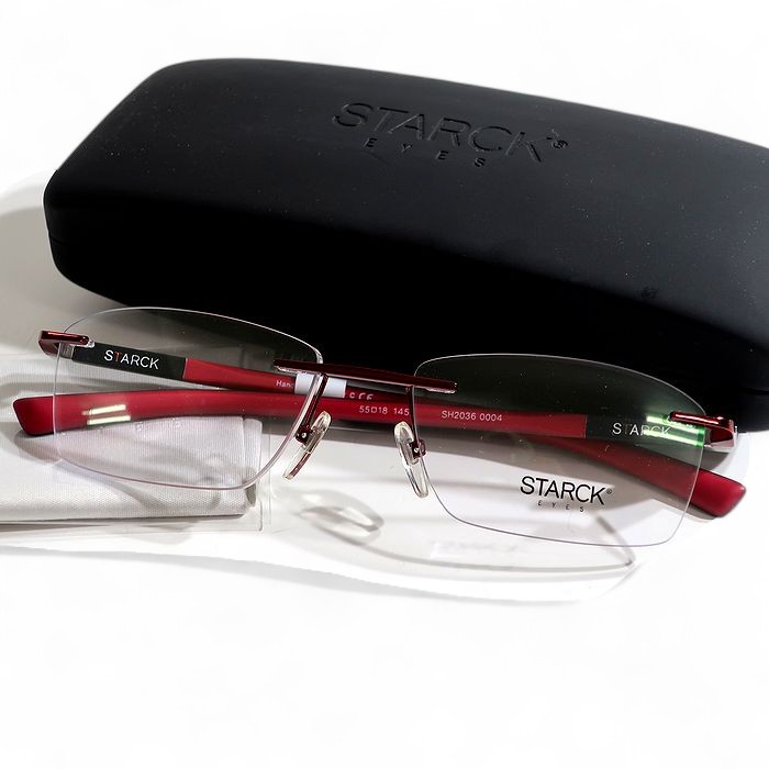 【中古】【新古品・未当て嵌める品】STARCK EYES alain mikli スタルク アイズ アランミクリ イタリア製 biolink リム受け答え ツーポイント チタンズボン下 四角い メガネ 眼鏡 黒眼鏡 SH2036 必要経費4.7万 黒いこと 赤いこと 55□18 145▲060▼50605k04 眼鏡-バッグ・小物・ブランド雑貨-眼鏡・サングラス