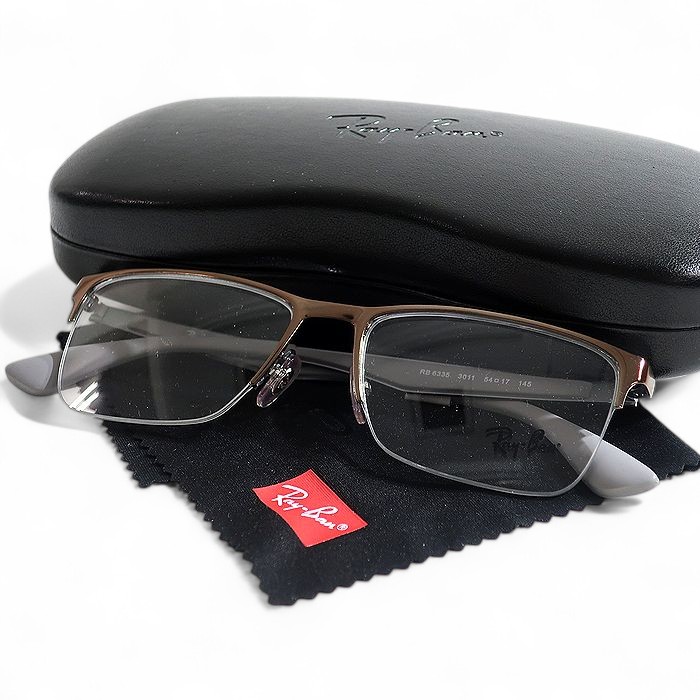 【中古】【新古品・未使用品】Ray Ban レイバン ナイロール ハーフリム スクエアシェイプ 眼鏡 メガネ サングラス RB6335 定価2.5万 シルバー グレー 54□17 145▲053▼50606k06|FASHION SELECT SHOP クローラー
