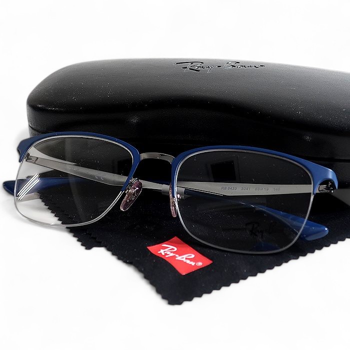 【中古】【新古品・未使用品】Ray Ban レイバン ブロー型 スクエア コンビネーションフレーム 眼鏡 メガネ サングラス RB6433 ブルー 53□19 145▲053▼50606k08|FASHION SELECT SHOP クローラー