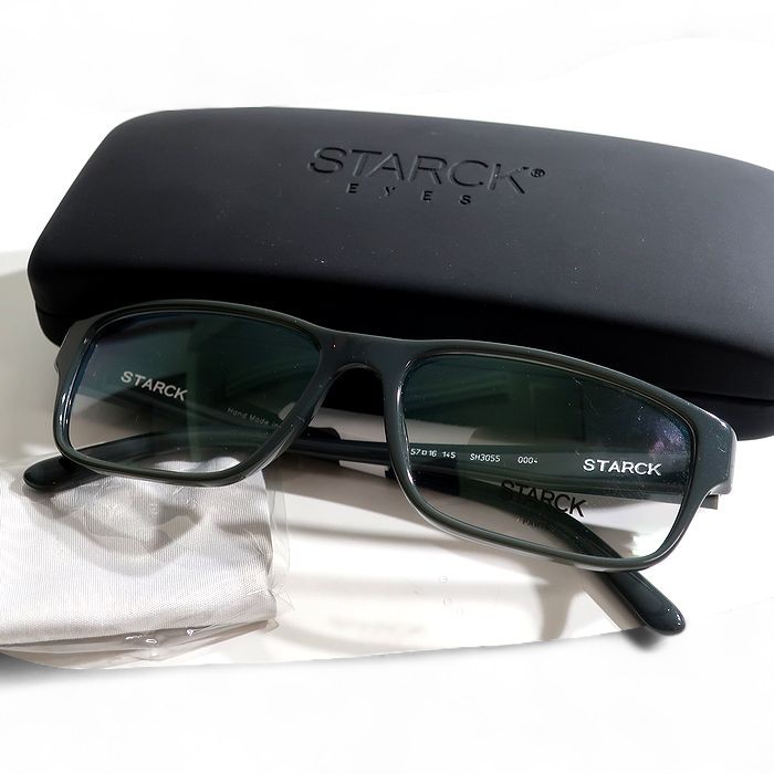 【中古】【新古品・未使用品】STARCK EYES alain mikli スタルク アイズ アランミクリ イタリア製 クリア スクエアフレーム 眼鏡 メガネ サングラス SH3055 定価5.2万 グレー 57□16 145▲060▼50630k10